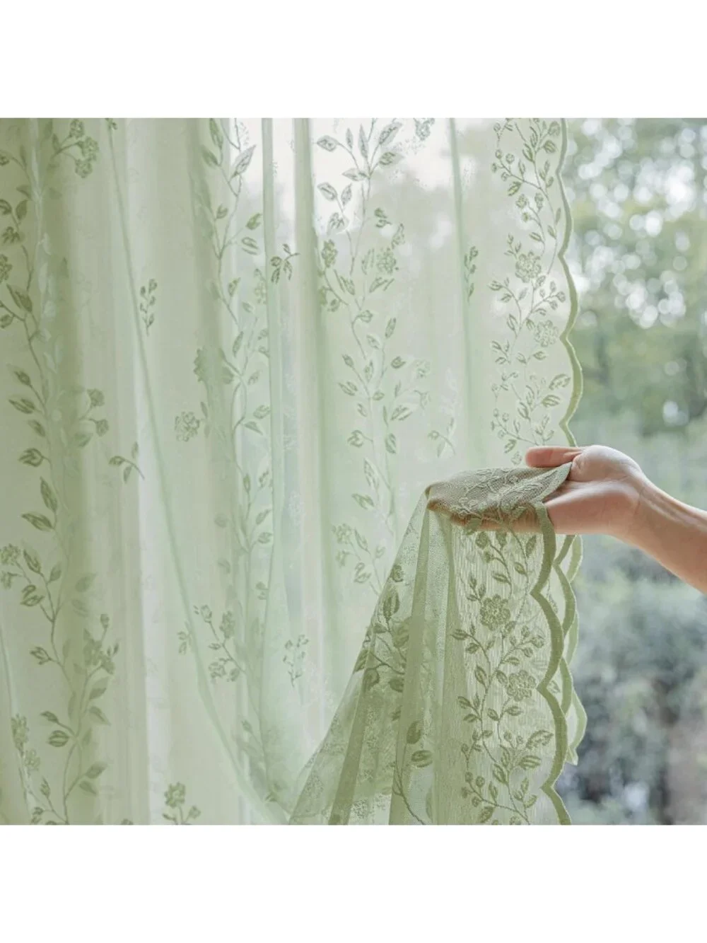 Sage Green Floral Lace Curtains, 84